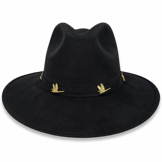 Vaquero negro libélulas oro